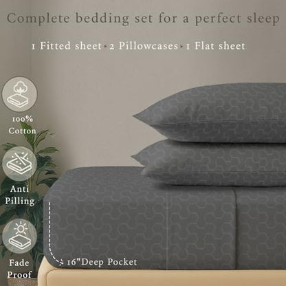 Threadmill 500 Thread Count Cotton Twin XL Sheet Set, Jacquard, Dark Grey