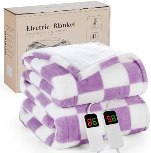 Light Purple Electric Blanket Heated King Size, 90"X100" Dual Control