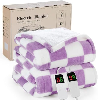 Light Purple Electric Blanket Heated King Size, 90"X100" Dual Control