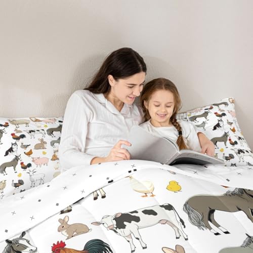 Feelyou Farm Animal Comforter Set Toddler Size Cute Animal Bedding Set for Kids Boys Girls Farm Theme Duvet Quilt Cartoon Bedroom Decor 2 Pcs with 1 Pillow Cases
