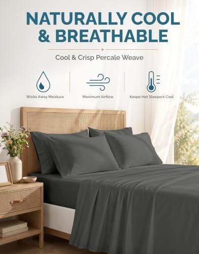 Casa Platino Cal King Sized Sheets – 6 Piece Cal King Size Sheets Set, Soft & Breathable, with 15 Inch Deep Pocket Fitted Sheet, Cozy Cooling Sheets, Great for Daily Use, Machine Washable – Dark Grey