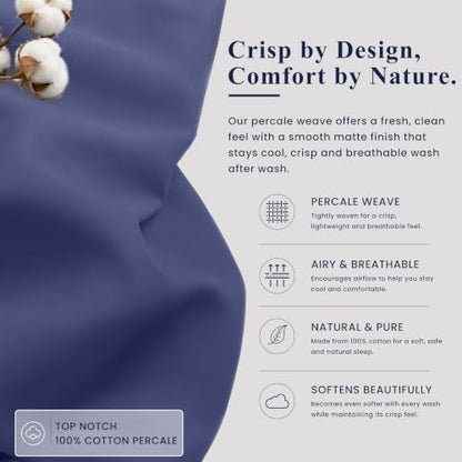 ZOYER 100% Cotton Sheets – California King Percale Bedding, Cooling & Breathable, Durable with a Crisp, Soft & Comfortable Feel, 14" Deep Pocket, 4-Piece Set, Classic Blue