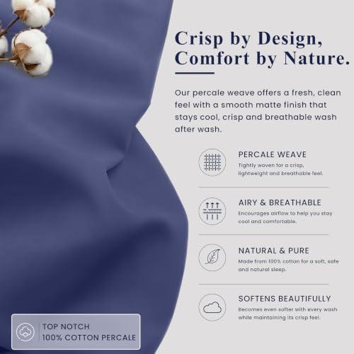 ZOYER 100% Cotton Sheets – Full Size Percale Bedding, Cooling & Breathable, Durable with a Crisp, Soft & Comfortable Feel, 16" Deep Pocket, 4-Piece Set, Classic Blue
