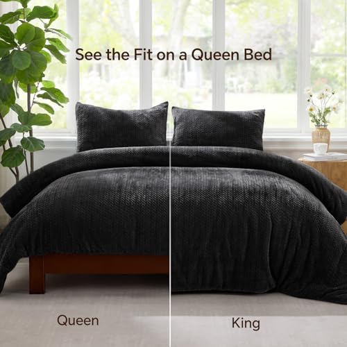 ChiXpace Fleece Twin Size Comforter Set Black, Fluffy Bed Set 2 Pieces