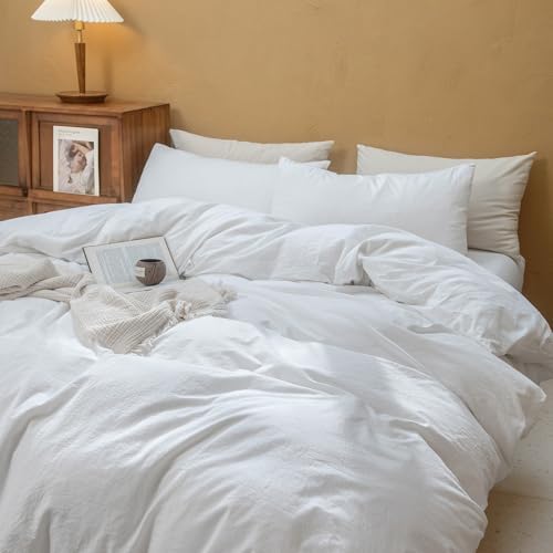 FOSSA Duvet Cover Set 100% Washed Cotton Linen Feel Oversized Queen