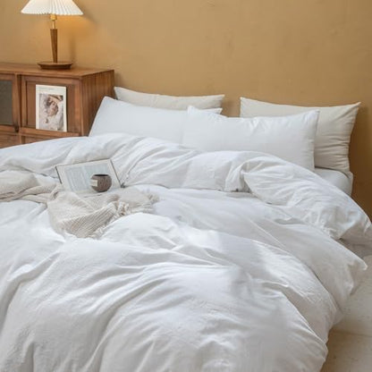 FOSSA Duvet Cover Set 100% Washed Cotton Linen Feel Oversized King Plus