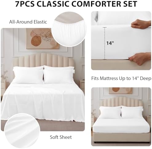 Twin Comforter Set with Sheet White, 5 Pieces Bed in a Bag