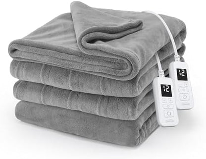 Sunbeam Electric Heated Blanket Royal Luxe Microplush Lt Gray Queen 90x84