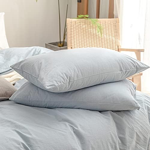 BESTOUCH Cotton Solid Duvet Cover Set Linen Feel Cornflower Blue Super King