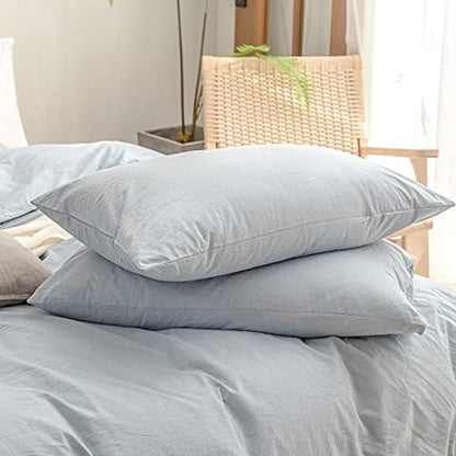 BESTOUCH Cotton Solid Duvet Cover Set Linen Feel Cornflower Blue Super King