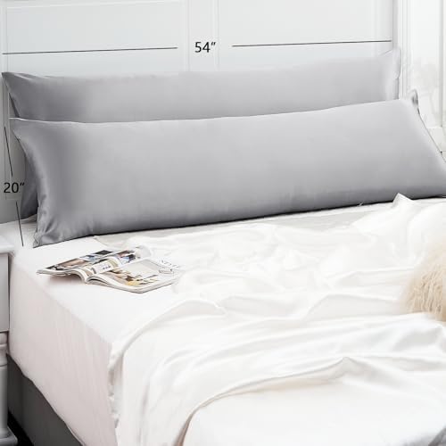 Vielit Satin Body Pillow Pillowcase 1pc,Silky Body Pillow Cover Similar to Silk Pillow Cases Soft Body Pillow Case 20x54 & Envelope Closure,Gift for Women Men Grey & 1 Satin Scunchie