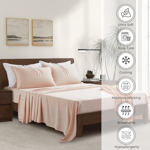 |Twin Size Sheet Set | Organically Grown | Ultra Soft & Cooling |100% Viscose | 15" Deep Pocket [Vintage Pink]