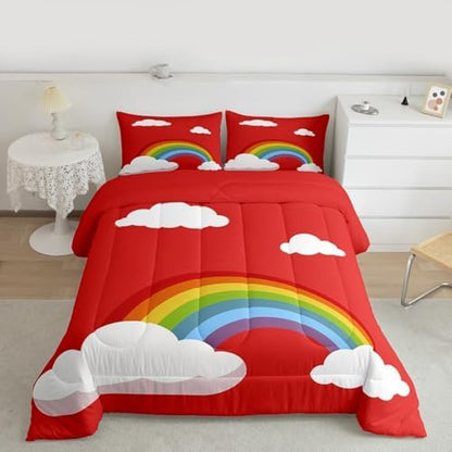 Rainbow Comforter for Girls Kids,Colorful Stripes Comforter Set Queen Size Home Decor,Soft Cute Style Bedding Set,Dreamy Teens Bedroom Down Duvet,1 Comforter with 2 Pillowcases