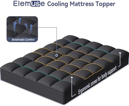 ELEMUSE Full Black Mattress Topper, Thick Pillow Top Mattress Pad Cover