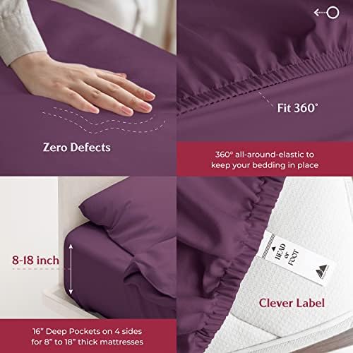 Mayfair Linen Egyptian Cotton Plum Queen Sheets Set - Luxury 800 Series High Thread Count Queen Bed Sheet Set (4 PC), Soft Cooling 16" Deep Pocket Hotel Quality Bed Sheet Set - Tranquil Collection