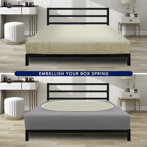 PureFit Stretchy Box Spring Cover King - Elastic Fitted Box Spring Wrap Around 4 Sides, Wrinkle & Fading Resistant Fits King and C-King Size Beds, Light Gray