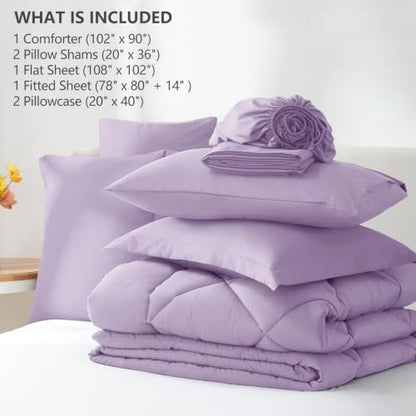 CozyLux King Comforter Set 102"x90" Light Purple - 7 Piece Bed in a Bag