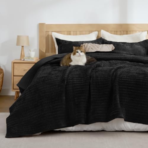 BEDELITE Velvet Quilt Set King Size, Luxury Velvet Comforter Bedding