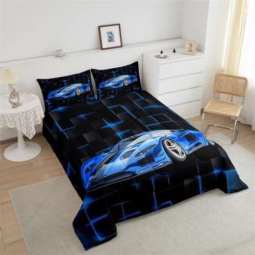 Feelyou Kids Blue Race Car Comforter Set Queen Size Speed Sports Car