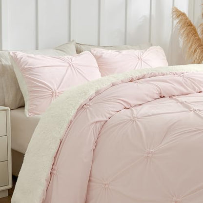 BEDELITE Fluffy Sherpa Twin Comforter Set,Pintuck-Pink