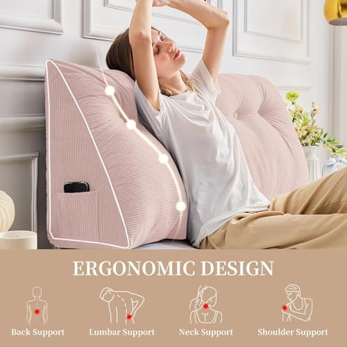 Sasttie Headboard Pillow Queen, Wedge Pillow Headboard, Light Pink