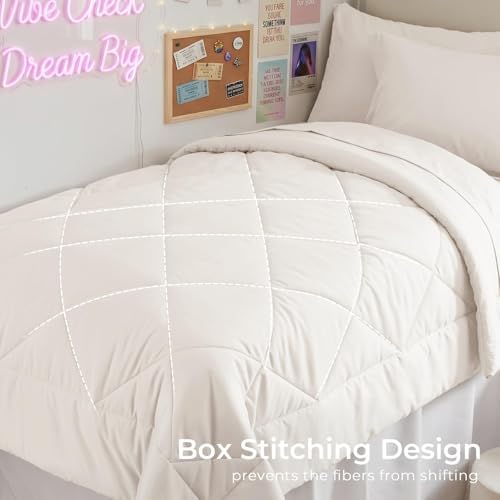 HEVUMYI 5-Piece Twin XL Comforter Set, Ivory Bed in a Bag