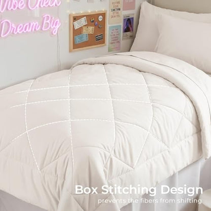 HEVUMYI 5-Piece Twin XL Comforter Set, Ivory Bed in a Bag