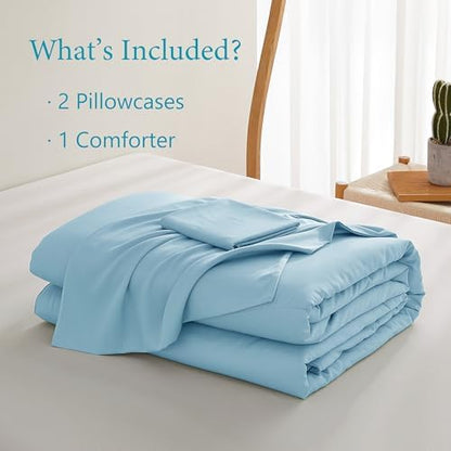 Zaizaihome Bamboo Viscose Comforter Set King Size 3 Pieces - Sky Blue