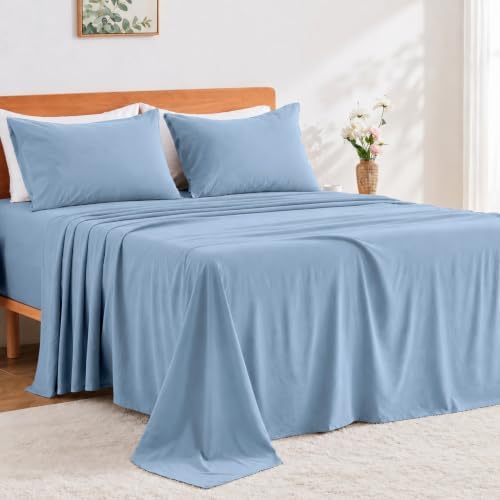 GOKOTTA 4 Piece Cal King Sheet Set - Soft, Breathable & Cozy - Dusty Blue