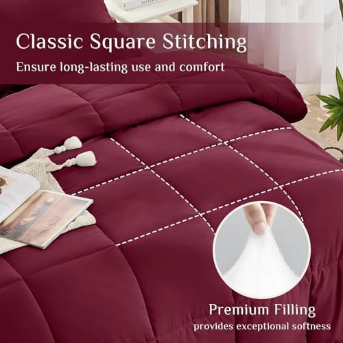 JOLLYVOGUE California King Comforter Set, Ultra-Soft Bed in a Bag Cal King Size 7 Pieces, Oeko-TEX Certified Bedding Set with Down Alternative Comforter, Sheets, Pillowcases & Shams, Burgundy