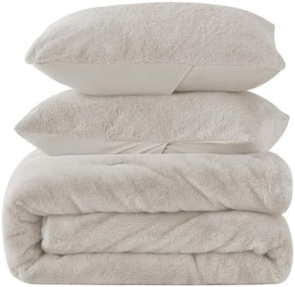 BEDELITE Faux Fur Queen Comforter Set Linen,Warm Bedding with 2 Pilowcases