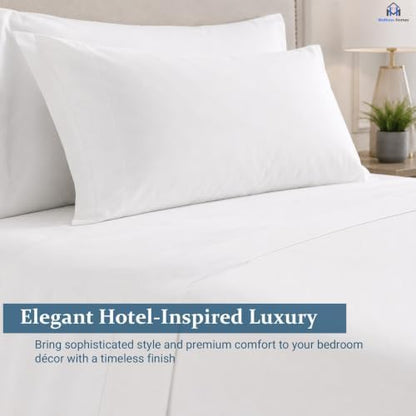 Mattress-Homes Extra Deep Pocket 6 Piece Full Sheet Set, Hotel Luxury Collection, 100% Egyptian Cotton, 21" Deep Fitted Sheet, Soft, Cool & Breathable Bedding with 4 Pillowcases in White Solid