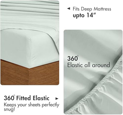 RUVANTI 100% Cotton California King Sheet Set, Percale Sheets, Sage Mist
