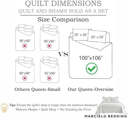 MarCielo 3-Piece 100% Cotton Oversized Bedspread Lightweight Quilt Coverlet Embroidery Farmhouse Bedding Set (TG Bright White, Oversized Queen (100"x106"))