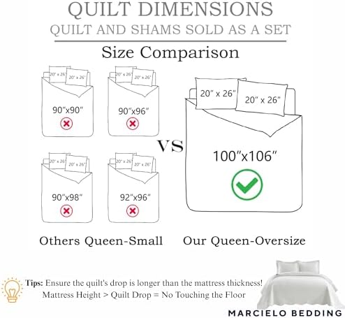 MarCielo 3-Piece 100% Cotton Oversized Bedspread Lightweight Quilt Coverlet Embroidery Farmhouse Bedding Set T0 (Aruba Blue, Oversized Queen (100"x106"))