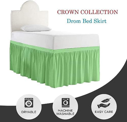 Full XL 40" Inch Drop Long Dorm Bed Skirt, Ruffled Pattern College Dorm Room Bed Skirts, Split Corner, Easy Care, No Wrinkle Microfiber Bed Skirt