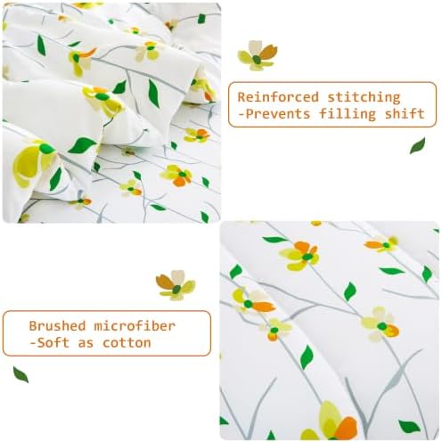 lasoftan Floral Queen Comforter Set with Sheets, 7 piece Luxury Vintage Bedding, Soft Microfiber Bed in a Bag, Cozy Lightweight Bed Set, Yellow Flower