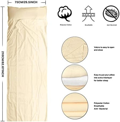 Travel and Camping Sheet Sleeping Bag Liner - Lightweight Compact and Portable Adult Sleeping Bag - Ideal for Traveling,Hostels and Camping