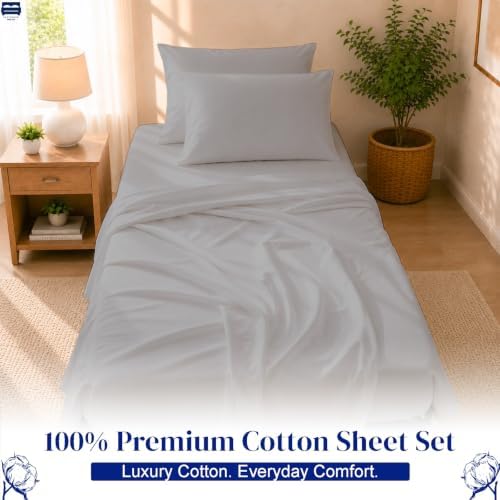 Cottingon 4 PC Cot Sheet Set 25"X75", Egyptian Cotton, Light Grey