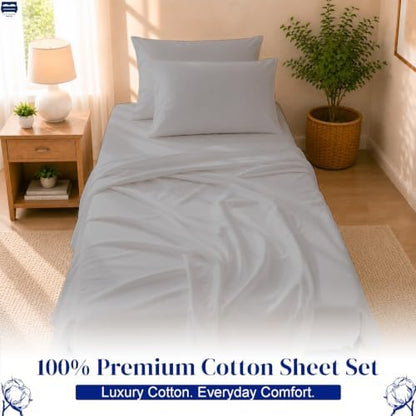 Cottingon 4 PC Cot Sheet Set 25"X75", Egyptian Cotton, Light Grey