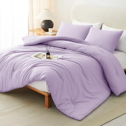 CozyLux Oversized King Comforter Set, 3 Pieces Lavender Quilted Bedding