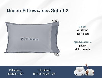 Pillow Cases 100% Cotton Percale Standard Queen Set of 4, Dark Gray