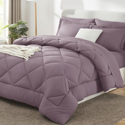 CozyLux King Comforter Set 102"x90" Dusty Purple - 7 Piece Bed in a Bag