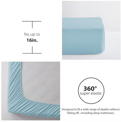 Queen Comforter Set 7 Piece, Light Blue Bed in a Bag Queen Bedding Sets