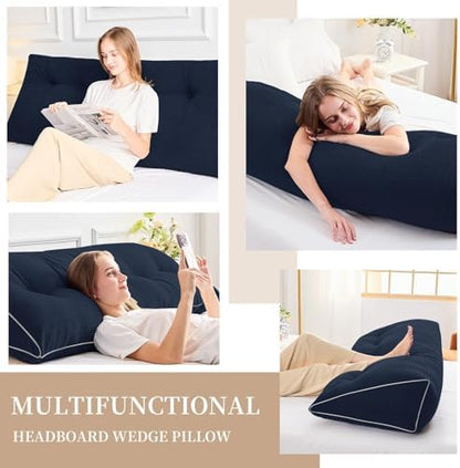 Sasttie Headboard Pillow King, Wedge Pillow Headboard, Navy