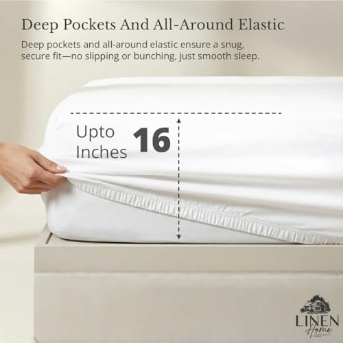 Linen Home Queen Size Fitted Sheet only 100% Cotton Percale, Snow White