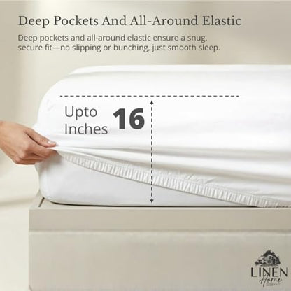 Linen Home Queen Size Fitted Sheet only 100% Cotton Percale, Snow White