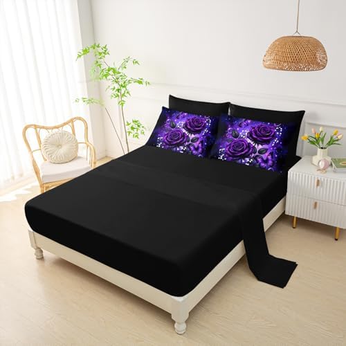 QOOMO Purple Rose 7 Pieces Comforter Set for Kids,Full Size
