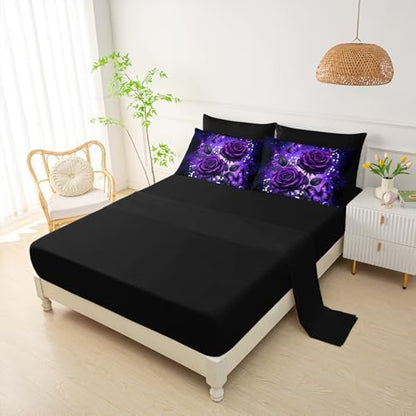 QOOMO Purple Rose 7 Pieces Comforter Set for Kids,Queen Size