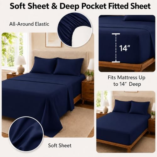 Twin XL Comforter Set with Sheets Navy Blue, 5 Pieces Bed in a Bag